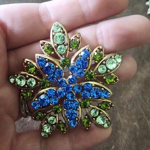 Vintage brooch blue and green